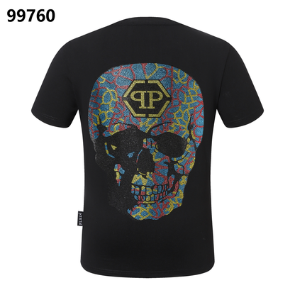 PHILIPP PLEIN Buntes Totenkopf-T-Shirt mit Strassbesatz und Rundhalsausschnitt