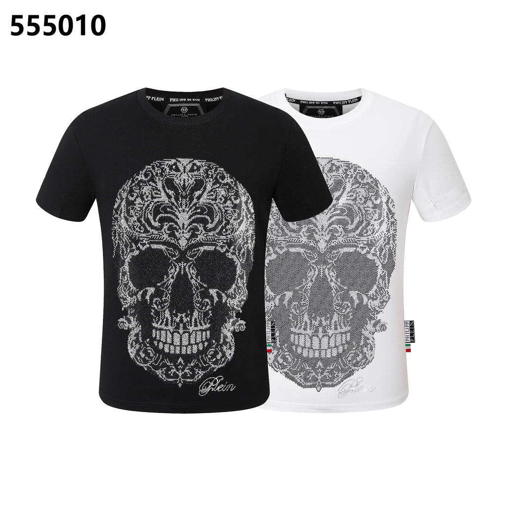 PHILIPP PLEIN 해골 프린트 크루넥 티셔츠