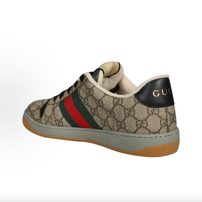 GUCCI Screener “Dirty” Sneakers GG Enamel  Men's Ebony