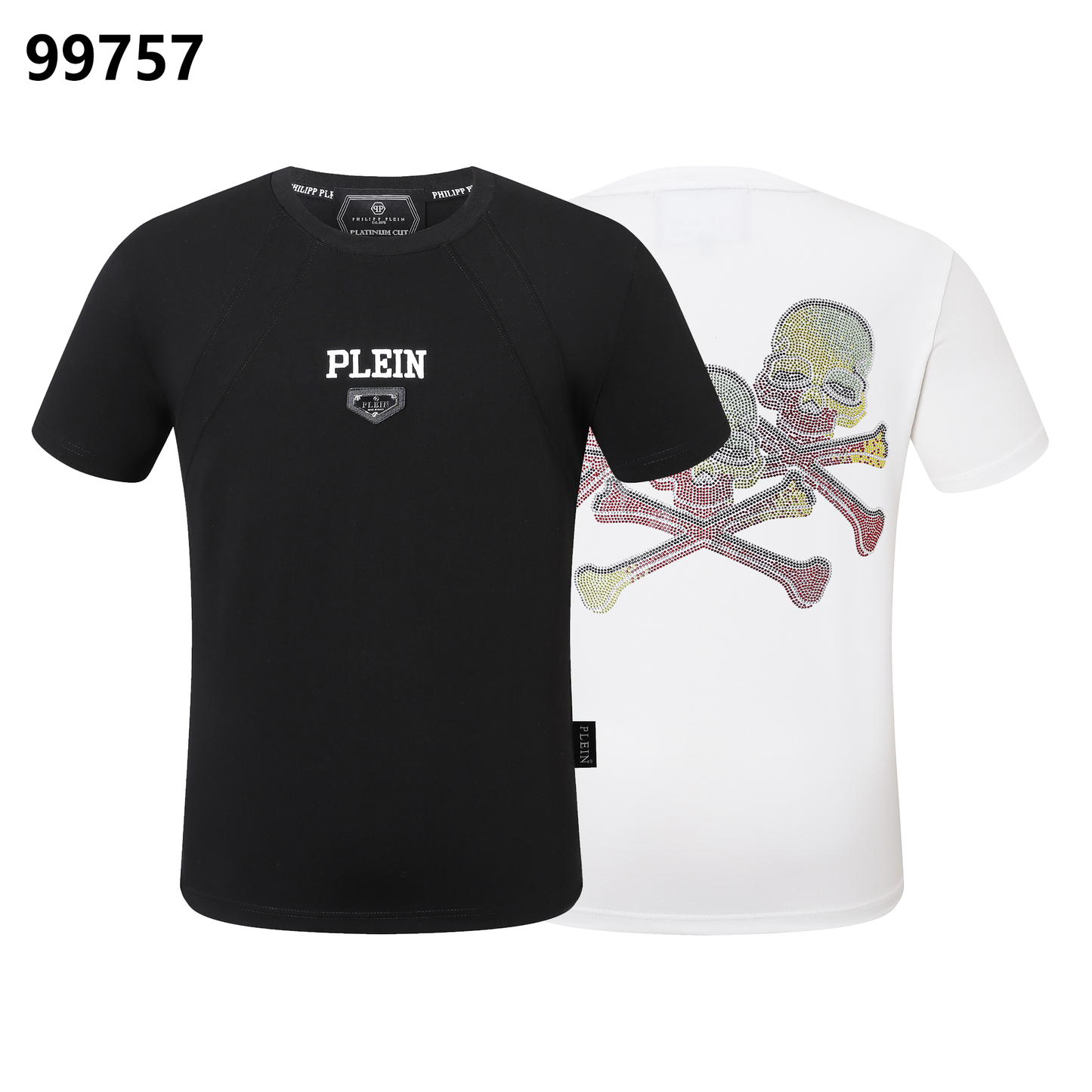 PHILIPP PLEIN Rundhals-T-Shirt mit buntem Totenkopf-Print und Strassverzierungen