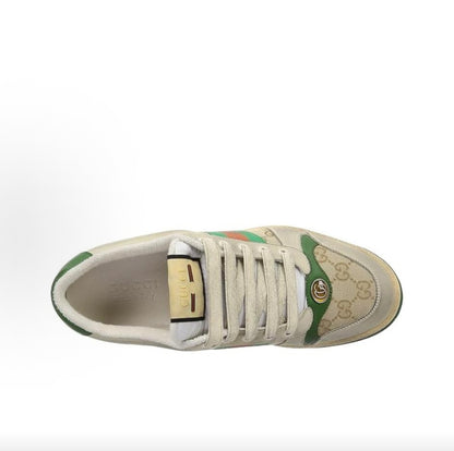 GUCCI Screener “Dirty” Sneakers, Leather, GG Enamel, Distressed Style, Men's, Green