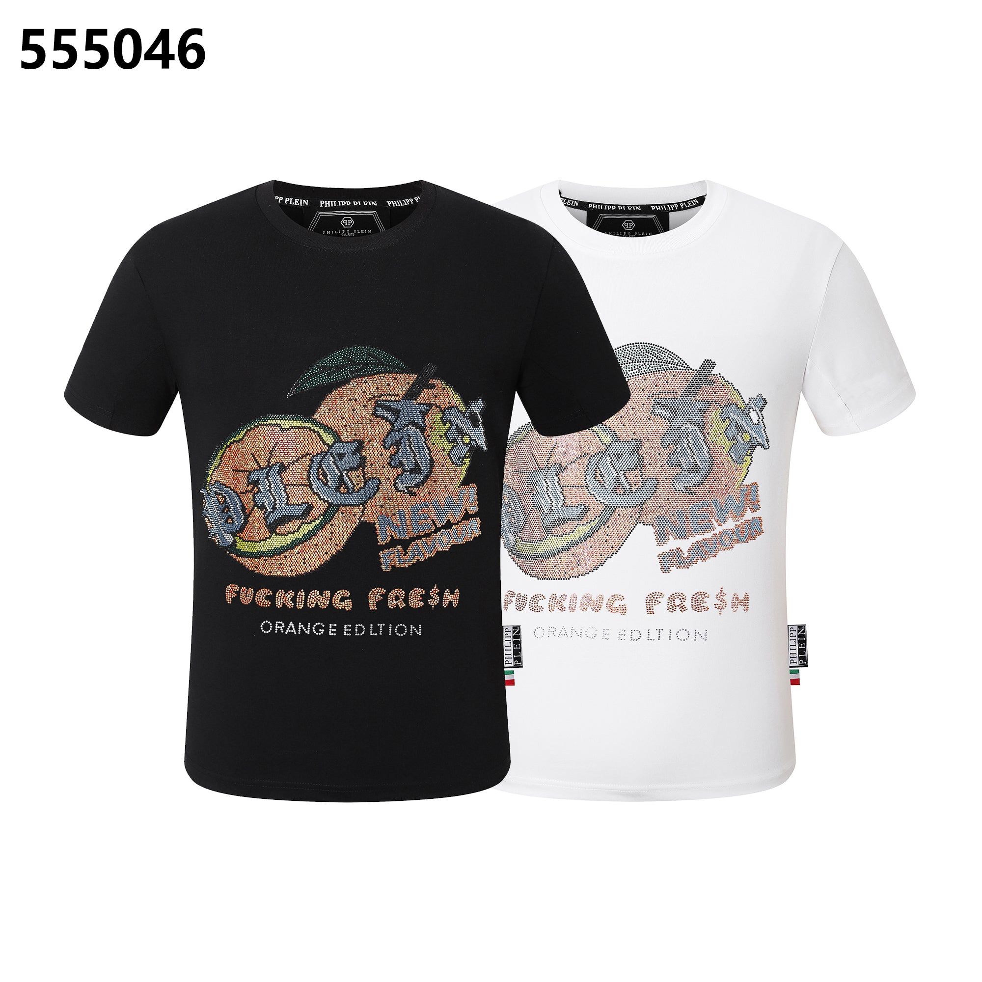 PHILIPP PLEIN オレンジプリント ラウンドネックTシャツ