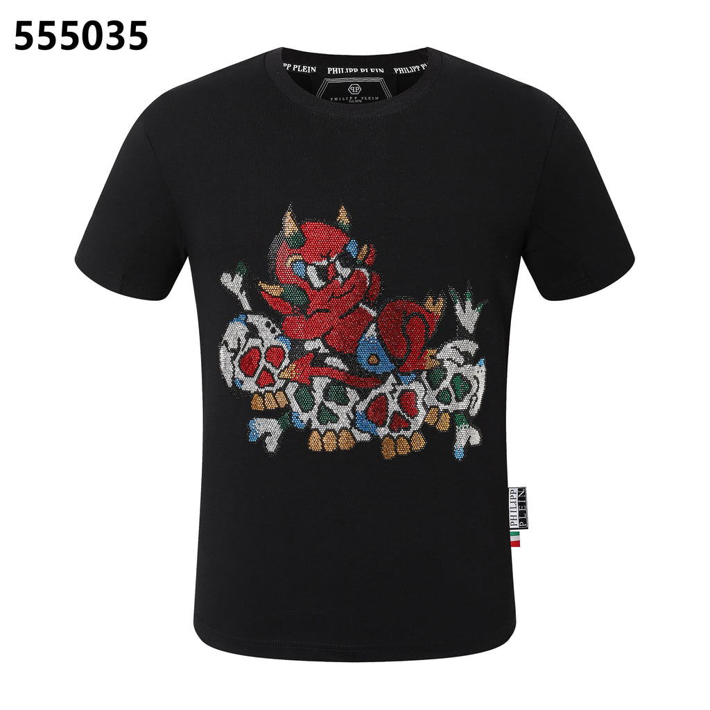 フィリッププレイン ラウンドネックTシャツ スカル・デビル デザイン