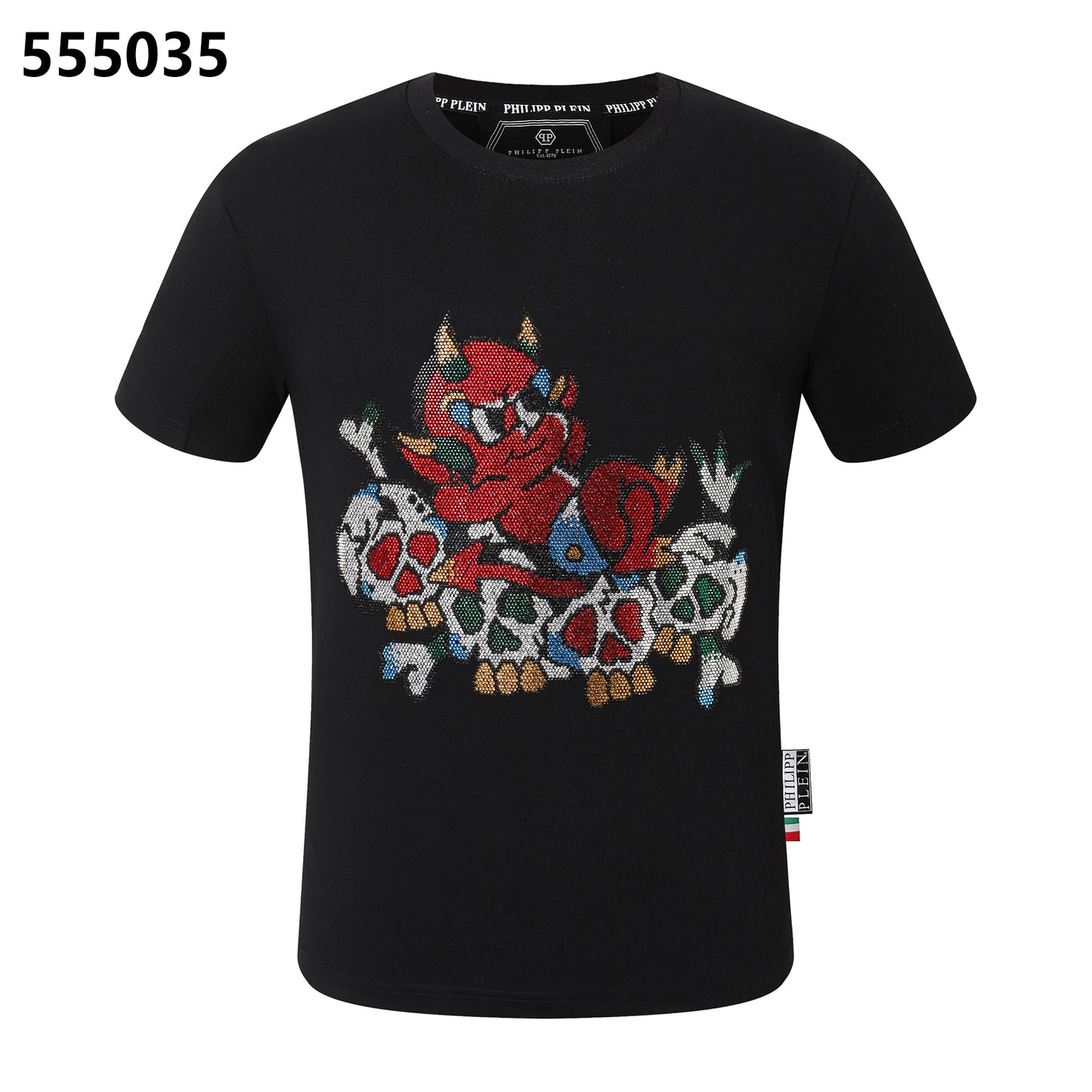 PHILIPP PLEIN Rundhals-T-Shirt mit Totenkopf- und Teufelsdesign