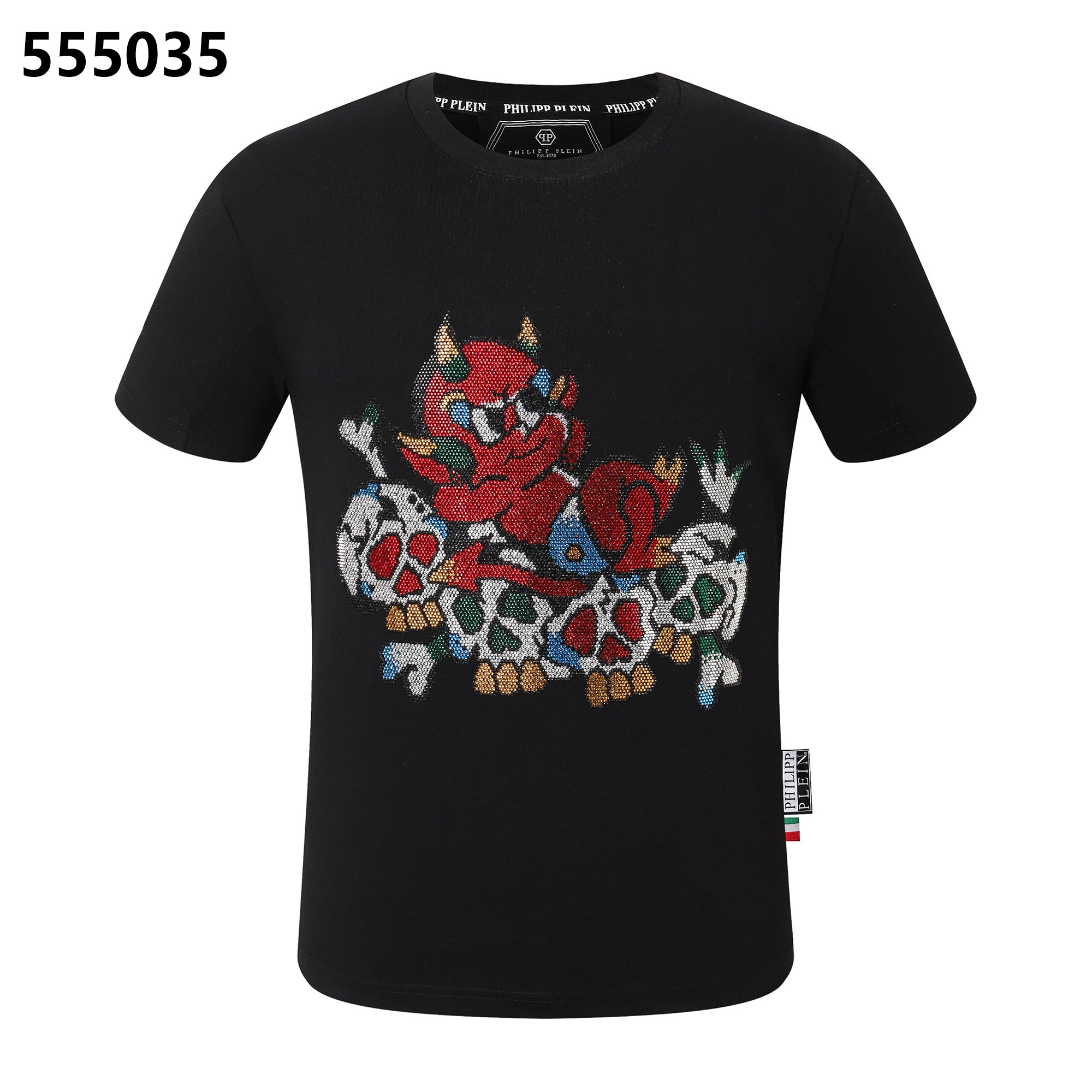 フィリッププレイン ラウンドネックTシャツ スカル・デビル デザイン