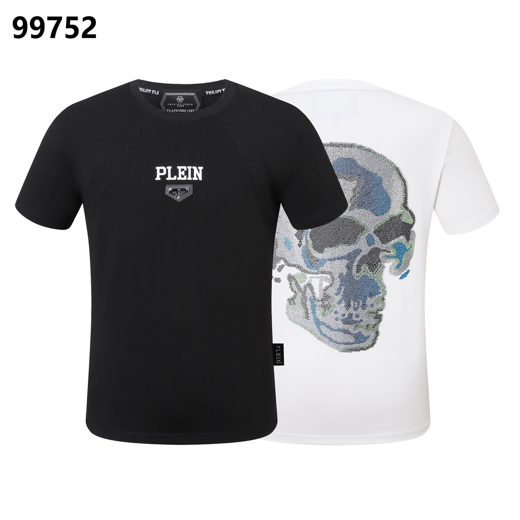 PHILIPP PLEIN スカルプリント ラインストーン装飾 クルーネック Tシャツ