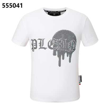 PHILIPP PLEIN Round-Neck T-Shirt with Embroidered Letters and Rhinestones
