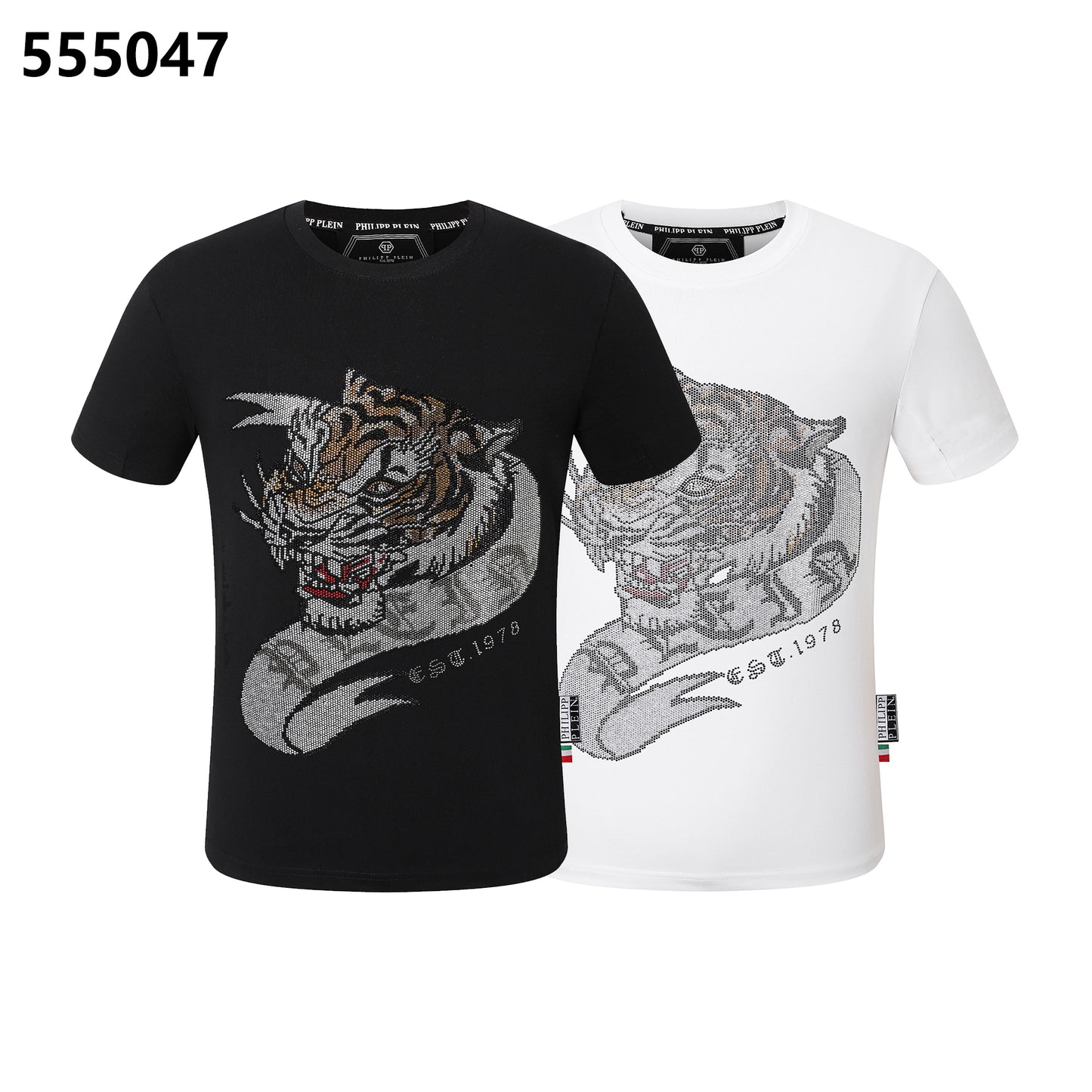 PHILIPP PLEIN Rundhals-T-Shirt mit Tigerkopf-Design