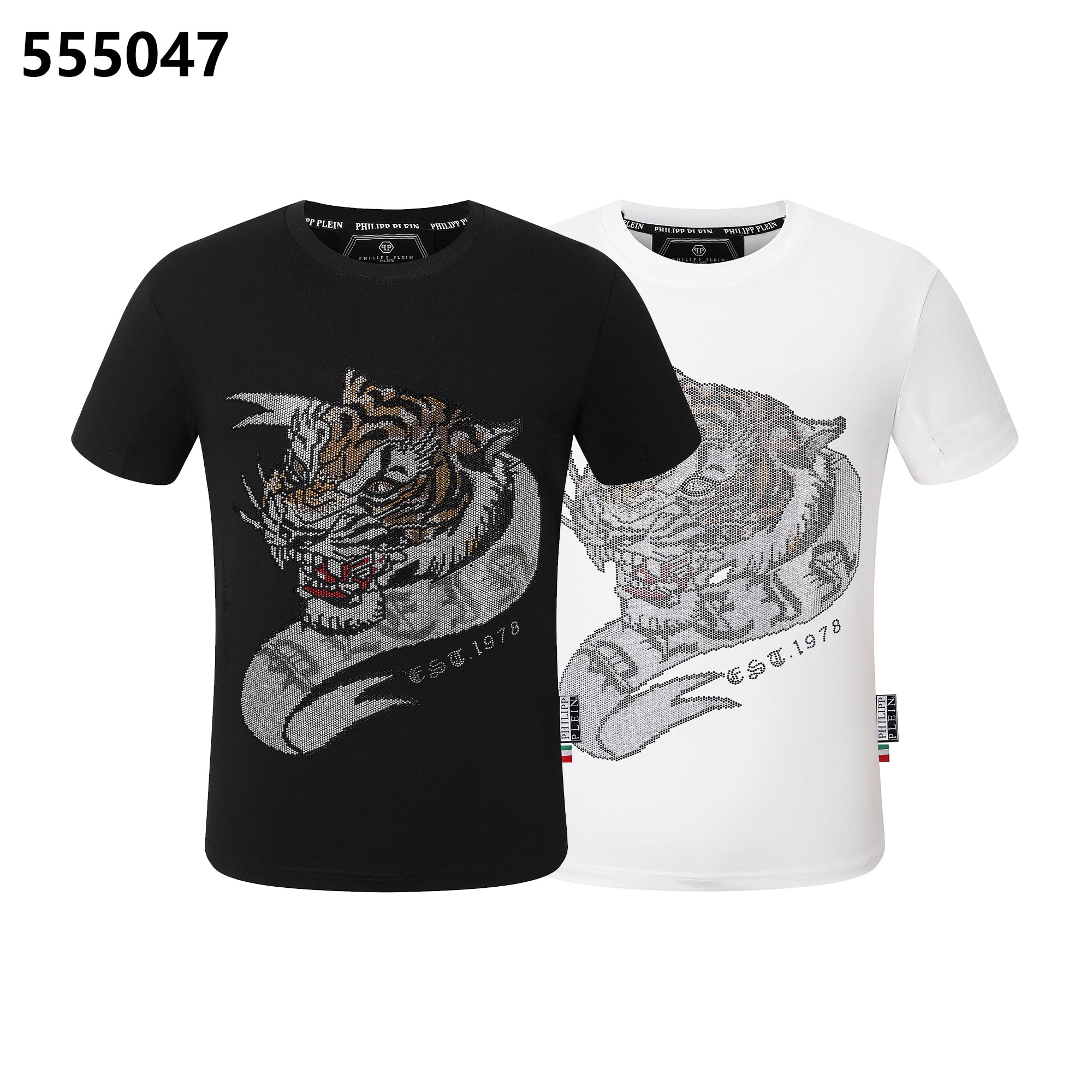 PHILIPP PLEIN タイガーヘッドデザイン ラウンドネックTシャツ
