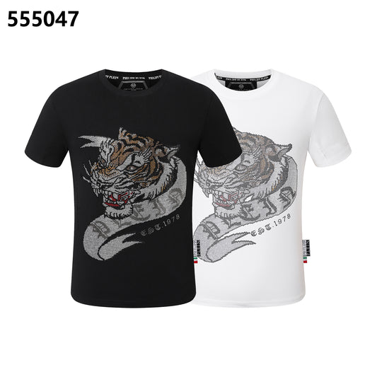 PHILIPP PLEIN Round-Neck T-Shirt with Tiger Head Design