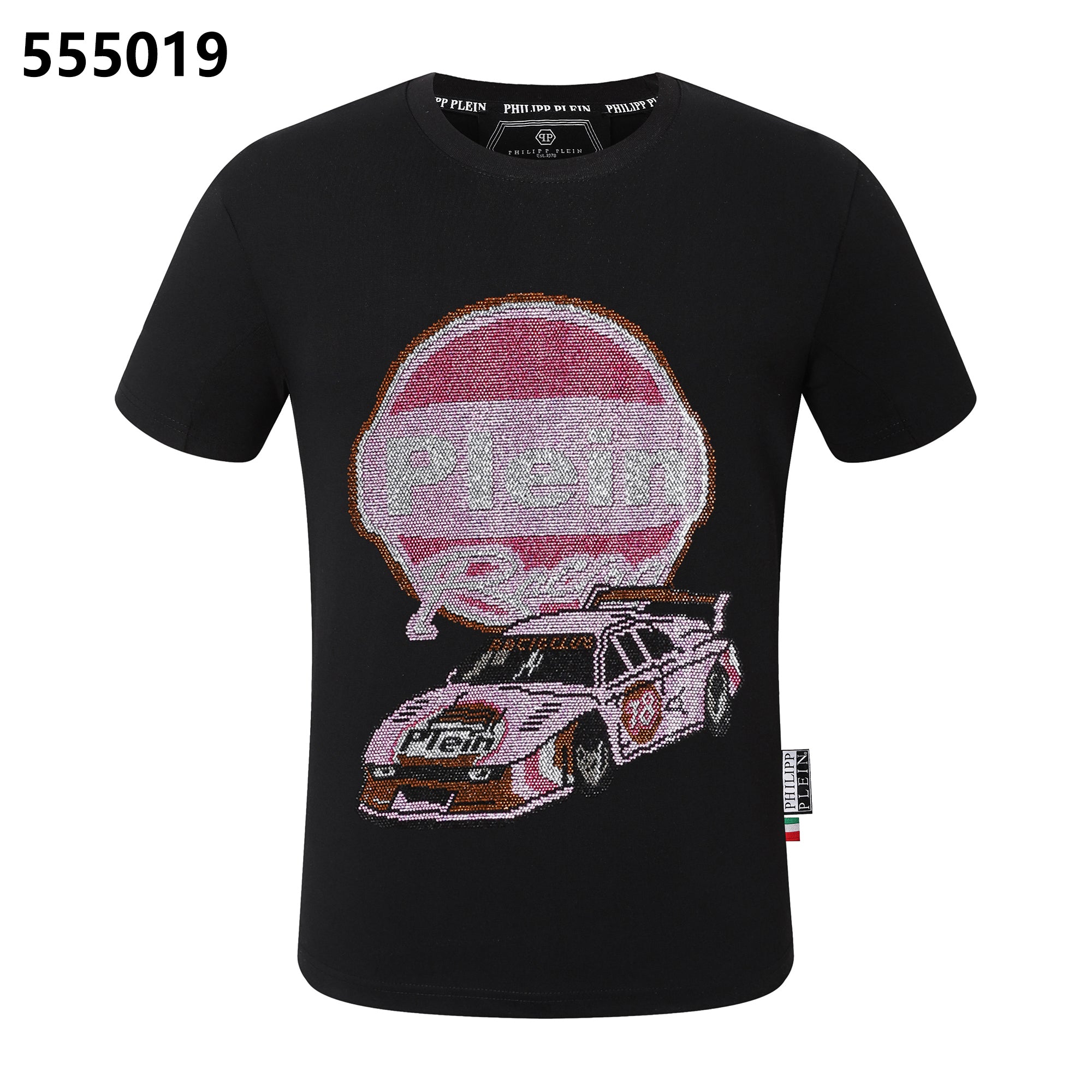 PHILIPP PLEIN ピンク レースカープリント クルーネック Tシャツ