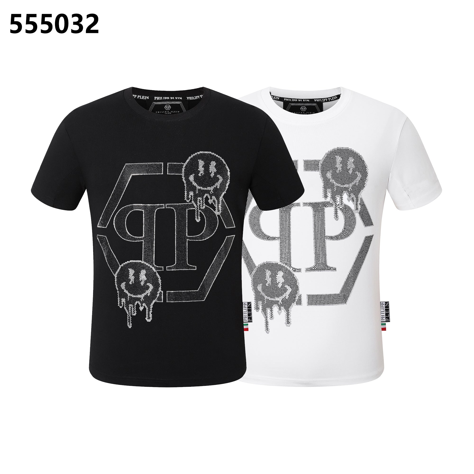 フィリッププレイン ラウンドネック Tシャツ カートゥーンスマイリーフェイスデザイン