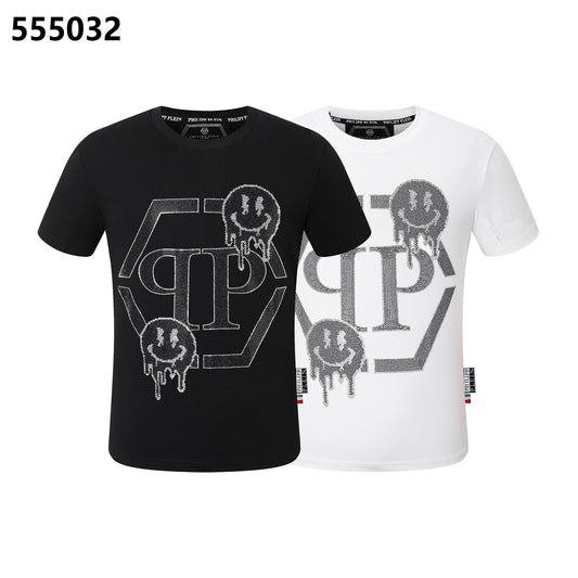 PHILIPP PLEIN Round-Neck T-Shirt with Cartoon Smiley Face Design