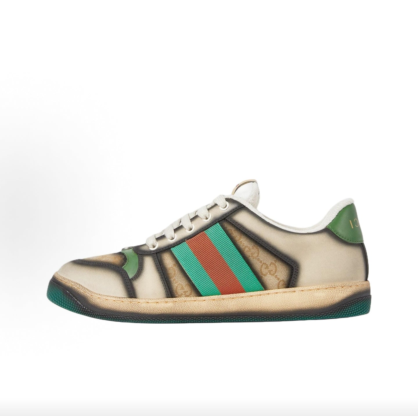 GUCCI Screener Leather Round-Toe Lace-Up Men's Shoes, Beige
