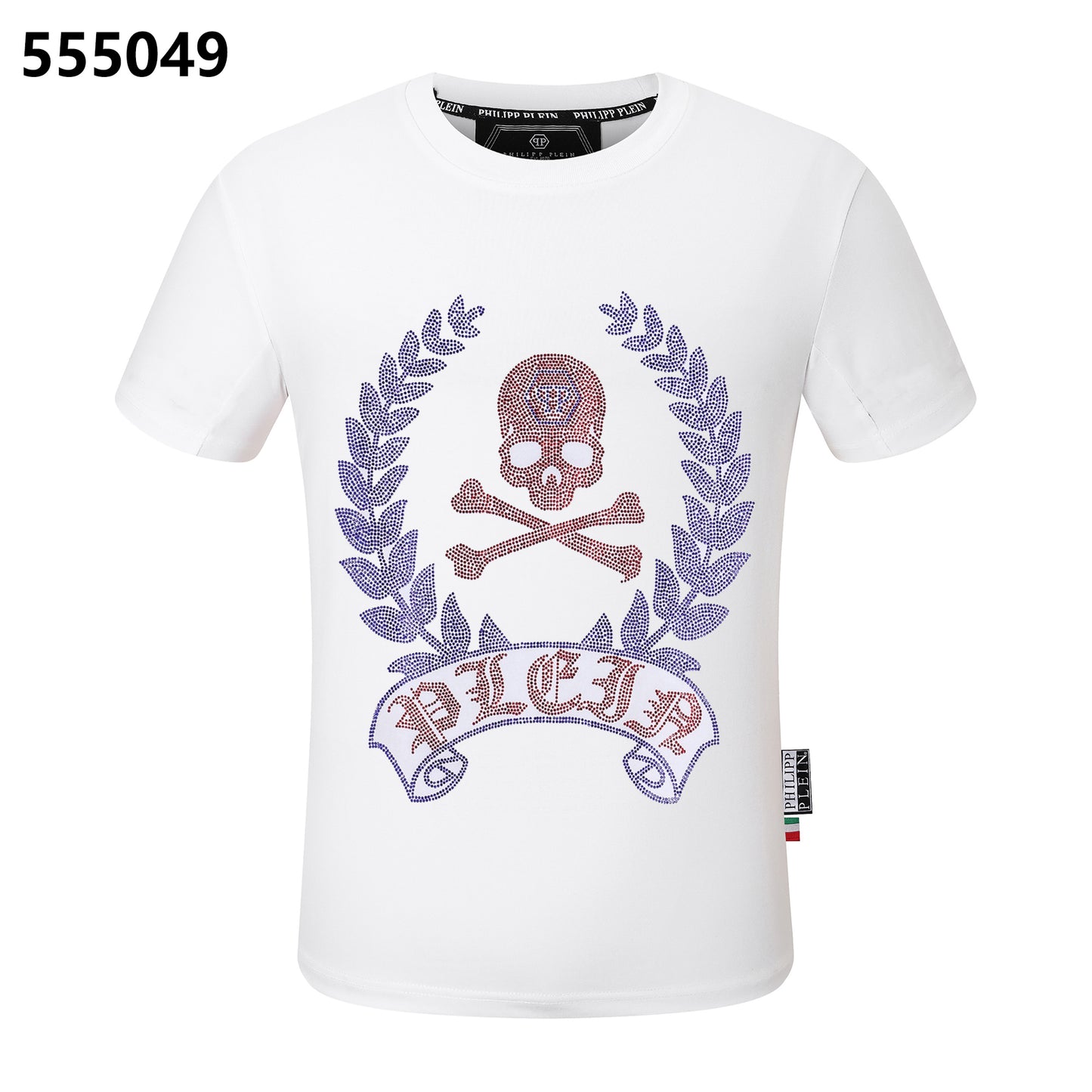 PHILIPP PLEIN Round-Neck T-Shirt with Red Skull Design