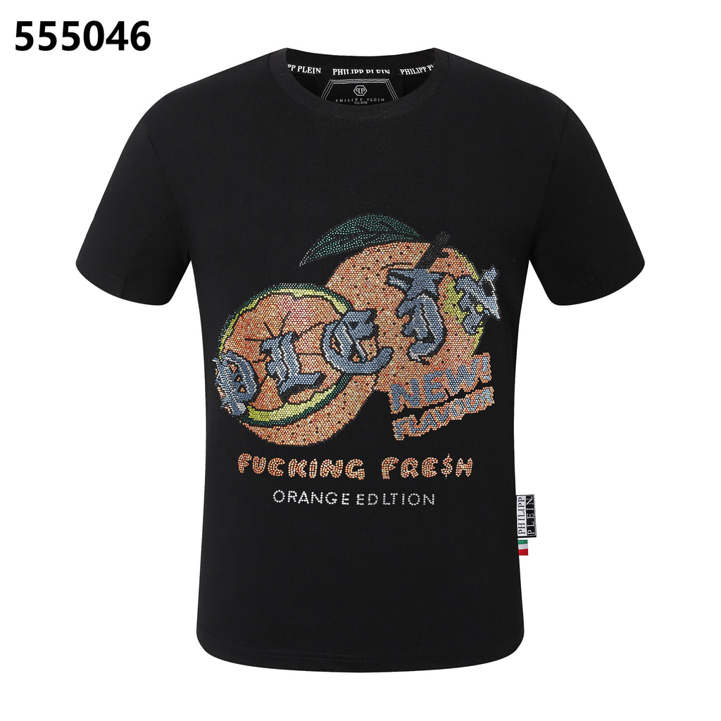 PHILIPP PLEIN オレンジプリント ラウンドネックTシャツ