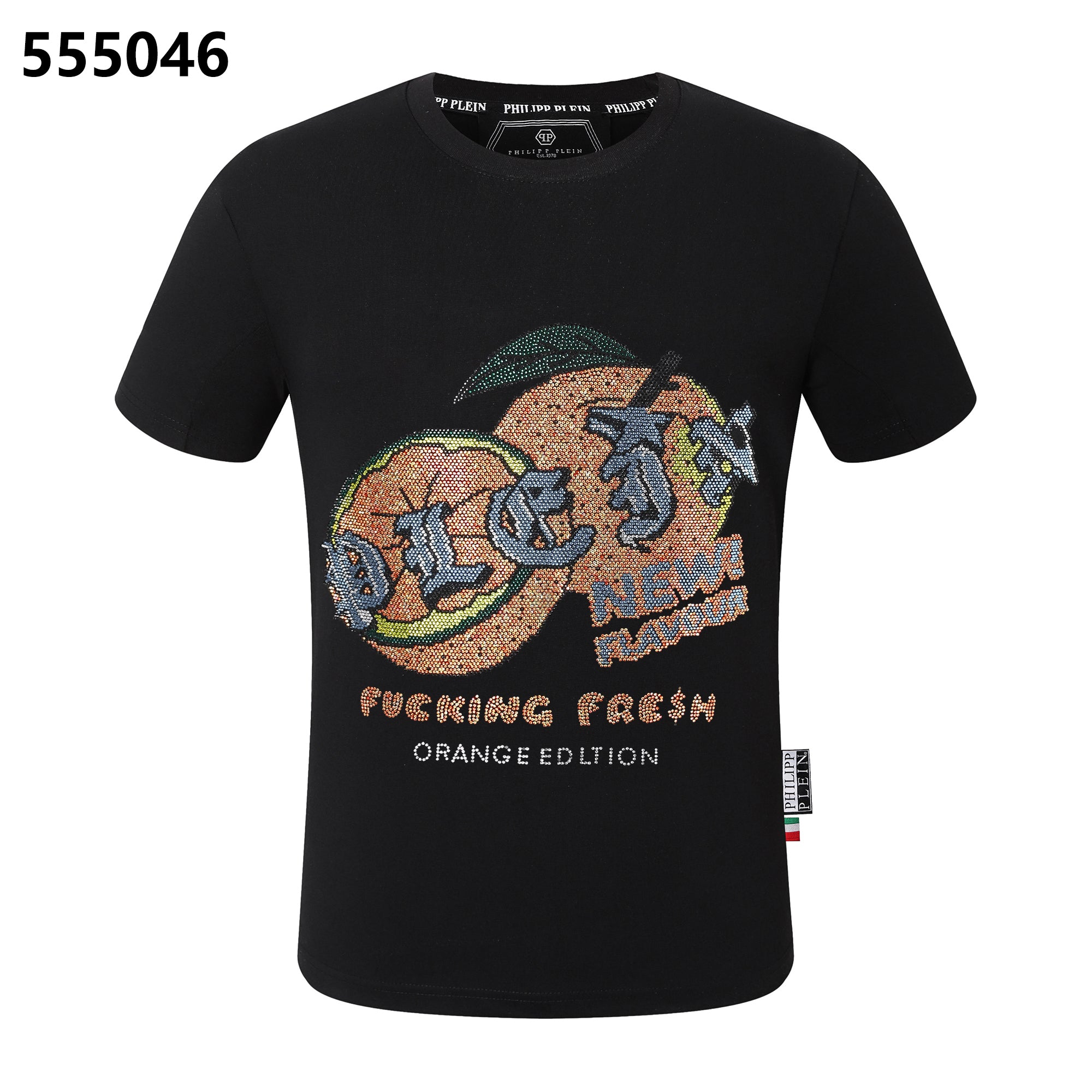PHILIPP PLEIN オレンジプリント ラウンドネックTシャツ